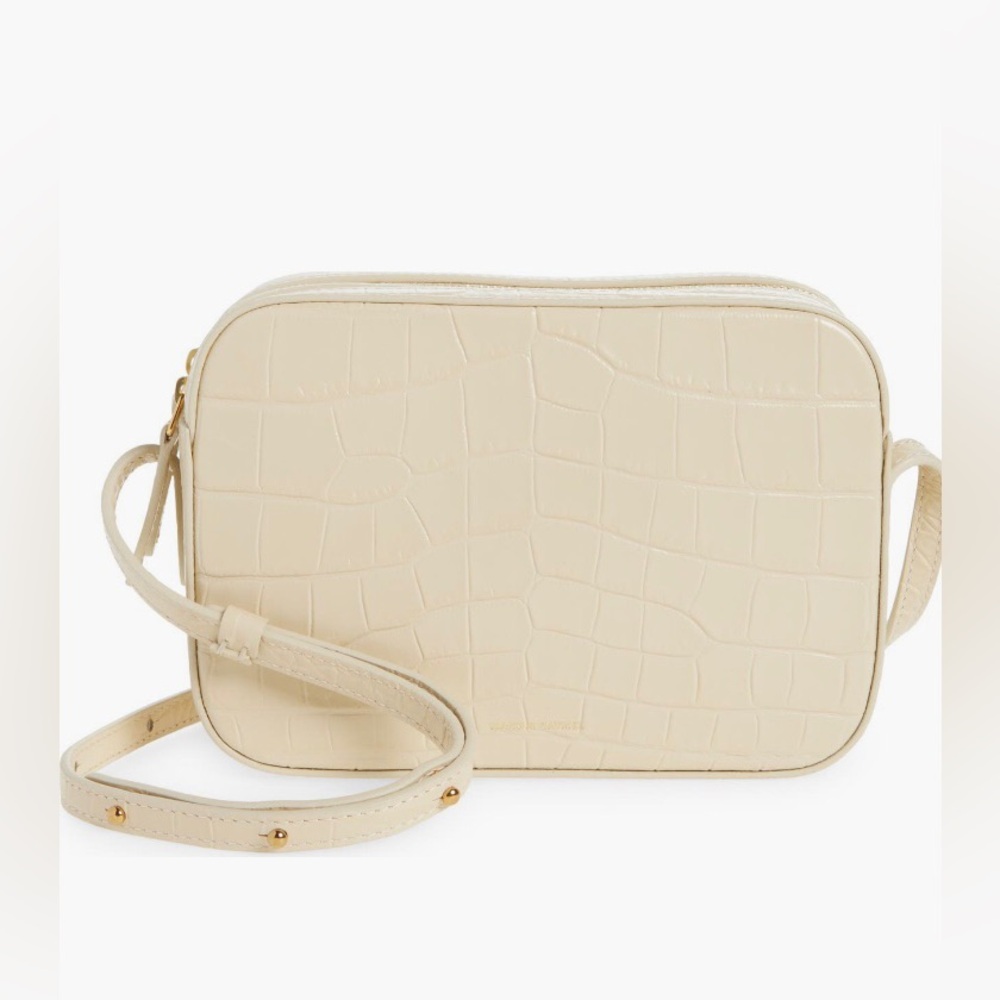NWT $645 Mansur Gavriel Croc Embossed Leather Camera in DUNE!